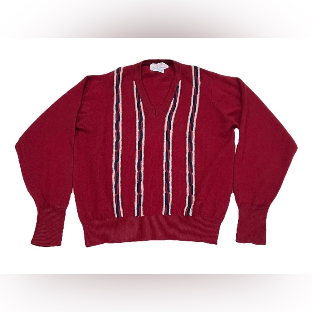 VTG Berk Burlington by Ballantyne Red 100% Cashmere V-Neck Sweater MEASUREMENTS